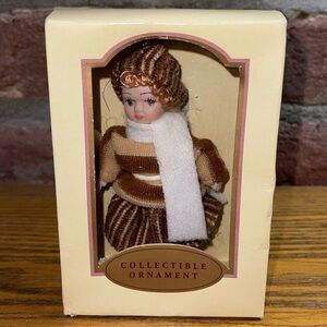 Vintage￼ Victorian Christmas Ornament Bisque Velvet Dresses Girls